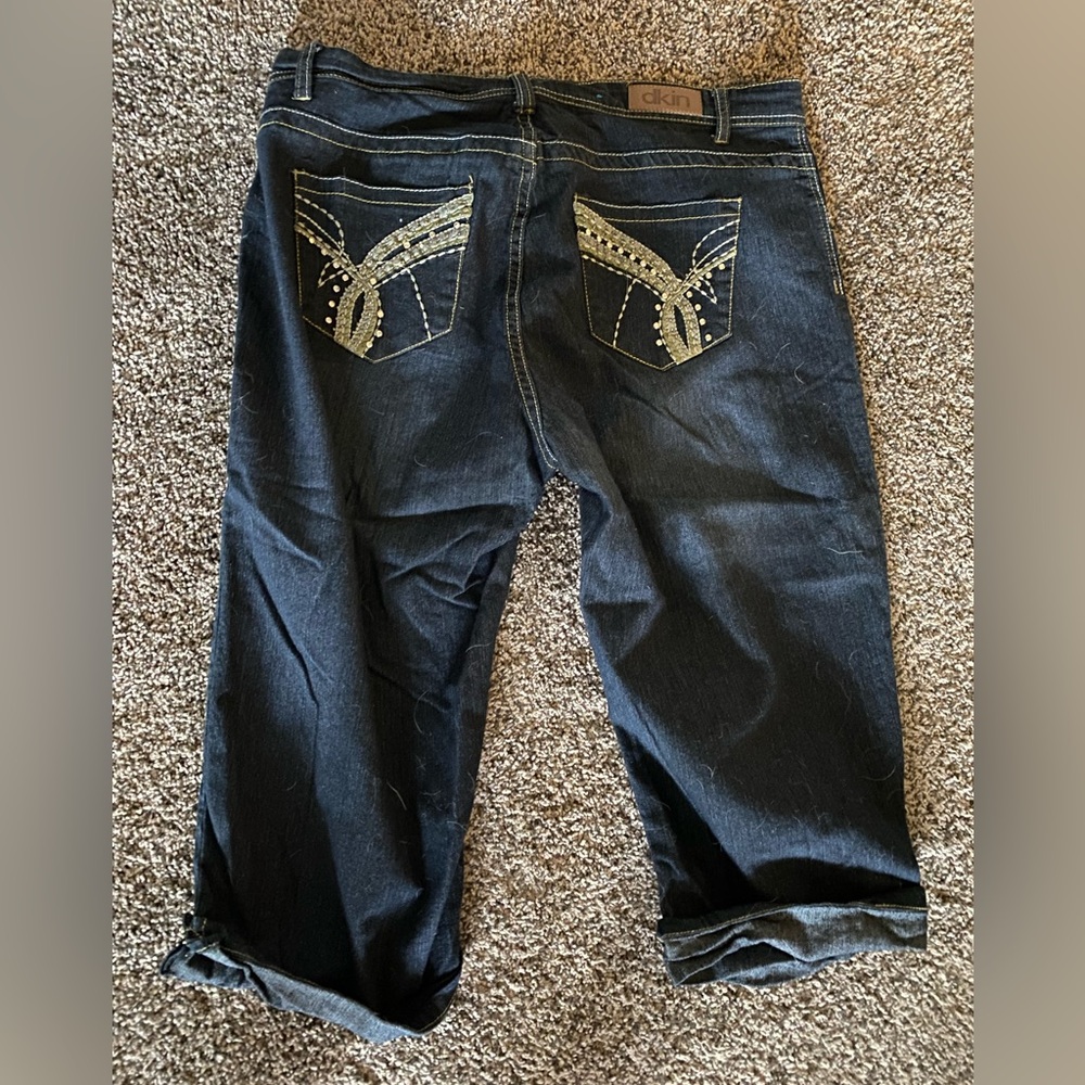 DKIN 14W Stretch Jeans Capri Dark Blue Stretch Denim Embellishments 14 W - Picture 6 of 7